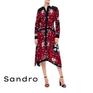Sandro Red and Black Artistic Midi Dress
